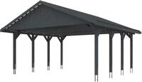 Skanholz Doppelcarport "Wallgau" Massivholz 530 cm Schiefergrau mit Dachlattung