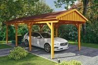 Skanholz Einzelcarport "Fichtelberg" Leimholz hellbraun mit roten Schindeln
