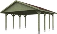 Skanholz Doppelcarport "Wallgau" Massivholz 530 cm Gr&uuml;n mit roten Dachschindeln