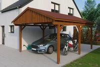 Skanholz Einzelcarport "Fichtelberg" Leimholz braun mit roten Schindeln
