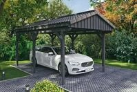 Skanholz Einzelcarport "Fichtelberg" Leimholz dunkelgrau mit Dachlattung