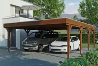 Skanholz Doppelcarport "Grunewald" Leimholz braun mit EPDM-Dach