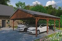 Skanholz Doppelcarport "Fichtelberg" Leimholz braun mit Dachlattung