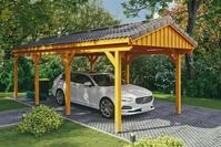 Skanholz Einzelcarport "Fichtelberg" Leimholz hellbraun mit Dachlattung