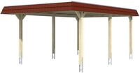 Skanholz Einzelcarport "Wendland" Leimholz 341 cm Nussbaum mit EPDM-Dach, rote Blende