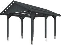 Skanholz Einzelcarport "Wallgau" Massivholz 291 cm Schiefergrau mit Dachlattung
