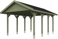 Skanholz Einzelcarport "Wallgau" Massivholz 340 cm Gr&uuml;n mit schwarzen Dachschindeln
