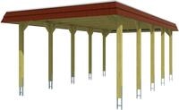 Skanholz Einzelcarport "Spreewald" Massivholz 342 cm Gr&uuml;n mit EPDM-Dach, rote Blende