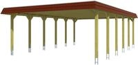 Skanholz Doppelcarport "Spreewald" Massivholz 530 cm Nussbaum mit Aluminiumdach, rote