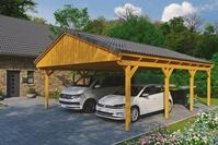 Skanholz Doppelcarport "Fichtelberg" Leimholz hellbraun mit Dachlattung