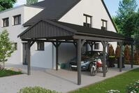 Skanholz Einzelcarport "Fichtelberg" Leimholz dunkelgrau mit schwarzen Schindeln
