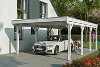 Skanholz Einzelcarport "Grunewald" Leimholz wei&szlig; mit Aluminiumdach