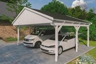 Skanholz Doppelcarport "Fichtelberg" Leimholz wei&szlig; mit schwarzen Schindeln