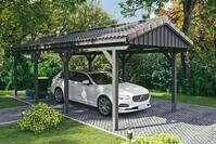 Skanholz Einzelcarport "Fichtelberg" Leimholz dunkelgrau mit Dachlattung