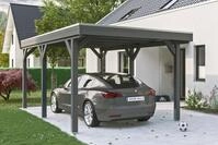 Skanholz Einzelcarport "Grunewald" Leimholz dunkelgrau mit Aluminiumdach