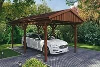 Skanholz Einzelcarport "Fichtelberg" Leimholz braun mit roten Schindeln
