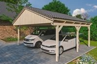 Skanholz Doppelcarport "Fichtelberg" Leimholz natur mit Dachlattung