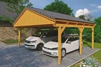 Skanholz Doppelcarport "Fichtelberg" Leimholz hellbraun mit Dachlattung