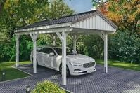 Skanholz Einzelcarport "Fichtelberg" Leimholz wei&szlig; mit Dachlattung