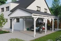 Skanholz Einzelcarport "Fichtelberg" Leimholz wei&szlig; mit Dachlattung