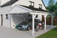 Skanholz Einzelcarport "Fichtelberg" Massivholz wei&szlig; mit schwarzen Schindeln