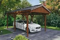 Skanholz Einzelcarport "Fichtelberg" Leimholz braun mit Dachlattung