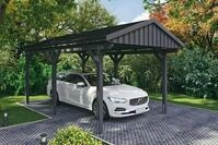 Skanholz Einzelcarport "Fichtelberg" Leimholz dunkelgrau mit schwarzen Schindeln