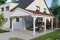 Skanholz Einzelcarport "Fichtelberg" Leimholz wei&szlig; mit roten Schindeln