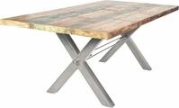 SIT Esstisch "Bari Altholz Esstisch mit X-Gestell aus Eisen & Unikat-Charakter"