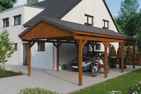 Skanholz Einzelcarport "Fichtelberg" Leimholz braun mit Dachlattung