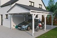 Skanholz Einzelcarport "Fichtelberg" Leimholz wei&szlig; mit Dachlattung