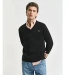 V-Ausschnitt-Pullover GANT "Classic Cotton V-Neck", Herren, Gr. S, schwarz, Strick,