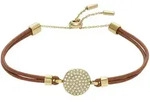 Armband FOSSIL "Schmuck Edelstahl Leder Armschmuck SADIE GLITZ DISC", braun