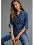 Jeansbluse ARIZONA "mit Druckkn&ouml;pfen in Perlmuttoptik", Damen, Gr. 50, blau...