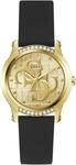 Quarzuhr GUESS "ANNETTE", gold (schwarz, champagnerfarben), Armbanduhren, Damen,