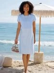 Jerseykleid HEINE "Jersey-Kleid", Damen, Gr. 42, Normalgr&ouml;&szlig;en, blau (eisblau, ecru,