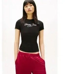 Kurzarmshirt TOMMY JEANS "TJW SLIM ESS LOGO 1 RIB TEE EXT", Damen, Gr. XXL (44),