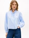 Langarmbluse TOMMY HILFIGER "OXFORD CROP RUFFLE LS SHIRT", Damen, Gr. 38, mid blau,