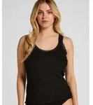 Pyjama HUNKEM&Ouml;LLER "Rippjersey-Top mit Spitze", Damen, Gr. XS, schwarz, 45%