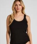 Pyjama HUNKEM&Ouml;LLER "Rippjersey-Top mit Spitze", Damen, Gr. XS, schwarz, 45%