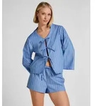 Pyjama HUNKEM&Ouml;LLER "Gestreifte Baumwollshorts", Damen, Gr. XS, blau, 100% Baumwolle,