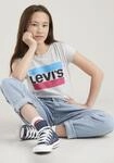T-Shirt LEVI'S KIDS, M&auml;dchen, Gr. 10/140, grau (grau, meliert), Jersey,