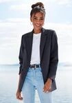 Longblazer LASCANA, Damen, Gr. 38, blau (marine, creme gestreift), Web, Obermaterial: