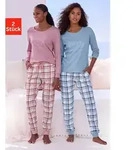 Pyjama, Damen, Gr. 44/46, blau (mauve und graublau kariert), Single Jersey,
