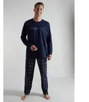 Pyjama BUGATTI, Herren, Gr. 58, blau, dunkel, karo, Single Jersey,...