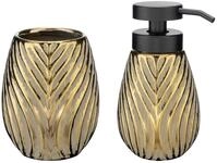 WENKO Badaccessoire-Set "Modell Idro Gold" Seifenspender und Zahnputzbecher aus