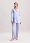 Pyjama SEIDENSTICKER, Damen, Gr. 38, blau, 100% Modal, gestreift, Homewear-Sets