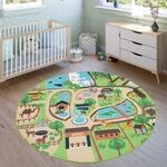 Paco Home Kinderteppich "Bino 563" rund 4 mm H&ouml;he Kurzflor, Stra&szlig;en-Spiel-Teppich,