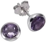 Paar Ohrstecker ZEEME "Silber 925 rhodiniert mit echtem Amethyst 7,5mm", wei&szlig;