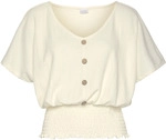 V-Shirt LASCANA, Damen, Gr. 32/34, beige (creme), Jersey, Obermaterial: 98%